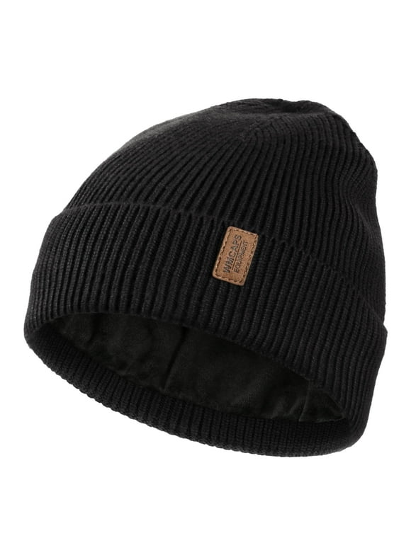 Winter Beanie for Men Women, Fleece Lined Beanie Soft Warm Knit Hat Ski Stocking Cuffed Cap(Black)