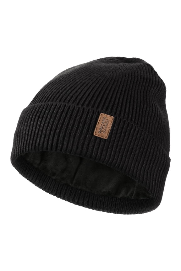 Winter Beanie for Men Women, Fleece Lined Beanie Soft Warm Knit Hat Ski Stocking Cuffed Cap(Black)