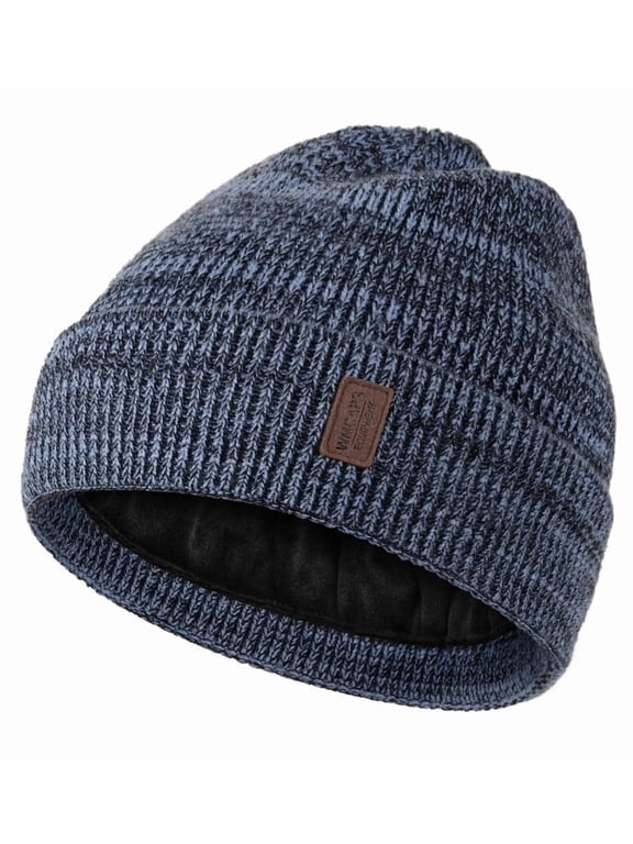 Winter Beanie for Men Women, Fleece Lined Beanie Soft Warm Knit Hat Ski Stocking Cuffed Cap(Blue/Black)