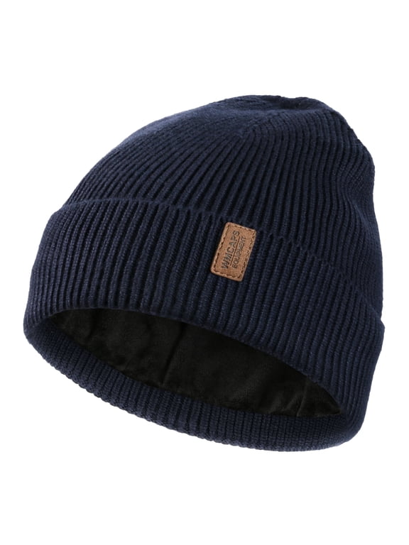 Winter Beanie for Men Women, Fleece Lined Beanie Soft Warm Knit Hat Ski Stocking Cuffed Cap(Navy Blue)