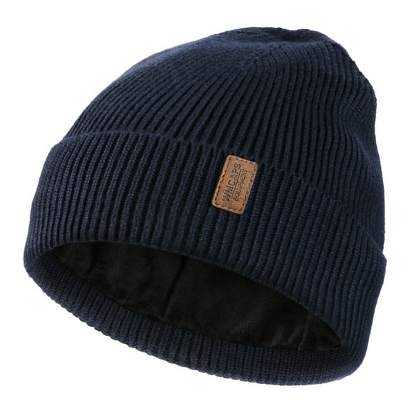 WMCAPS Winter Beanie Hats for Men Women, Fleece Lined Beanie Soft Warm Knit Hat Ski Stocking Cuffed Cap(Navy Blue)