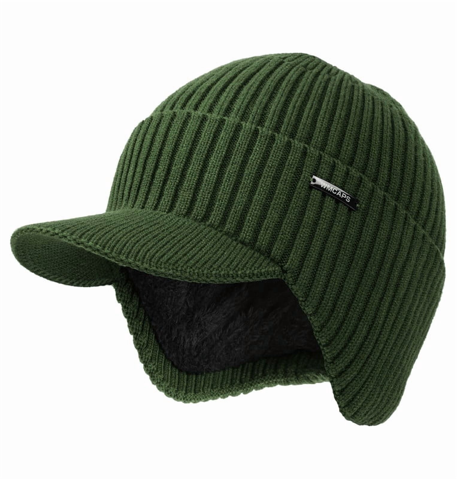 Men & Women Army Green Beanie with Brim and Ear Flaps Fleece-Lined Hat WMCAPS Winter Beanie with Brim and Ear Flaps, Outdoor Warm  main image 4