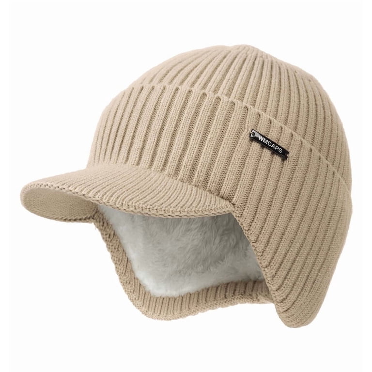Men & Women Charcoal Gray Beanie with Brim and Ear Flaps Fleece-Lined Hat Men & Women Dark Gray Beanie with Brim and Ear Flaps Fleece  main image 3