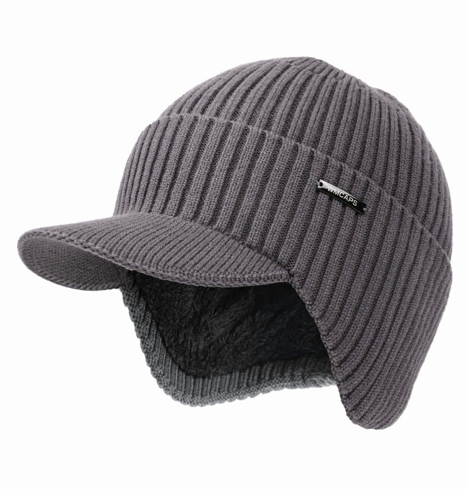 Men & Women Charcoal Gray Beanie with Brim and Ear Flaps Fleece-Lined Hat Amazon.com: Mens Winter Hat with Earmuffs Womens Beanie with  main image 3