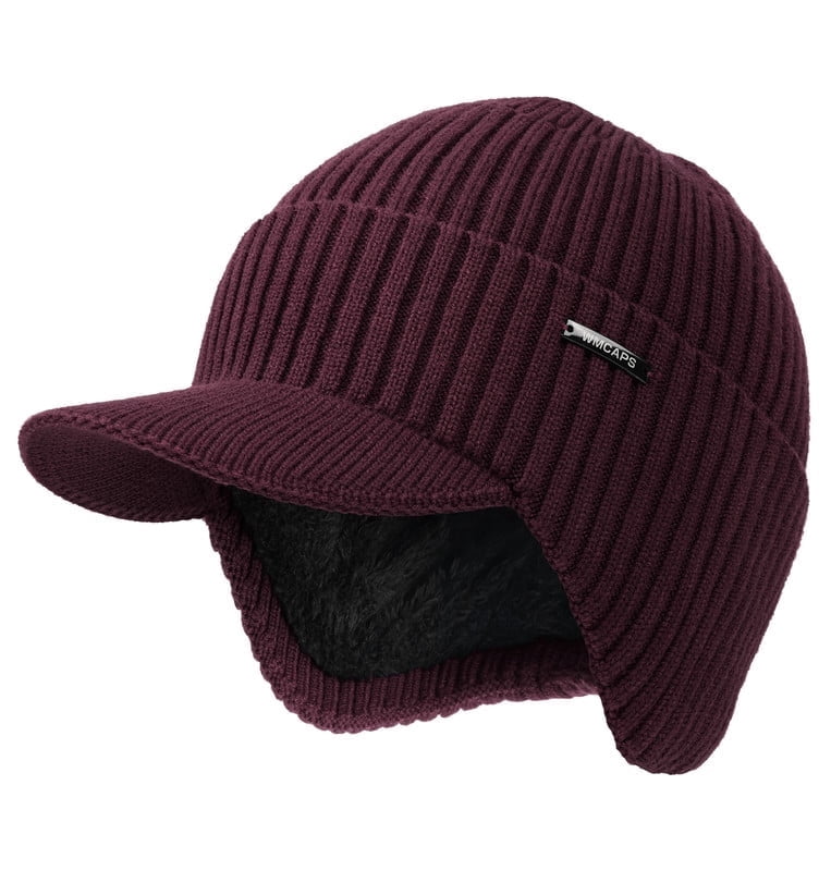 Wmcaps, Winter Beanie with Brim and Ear Flaps, Wine Red  display picture 3