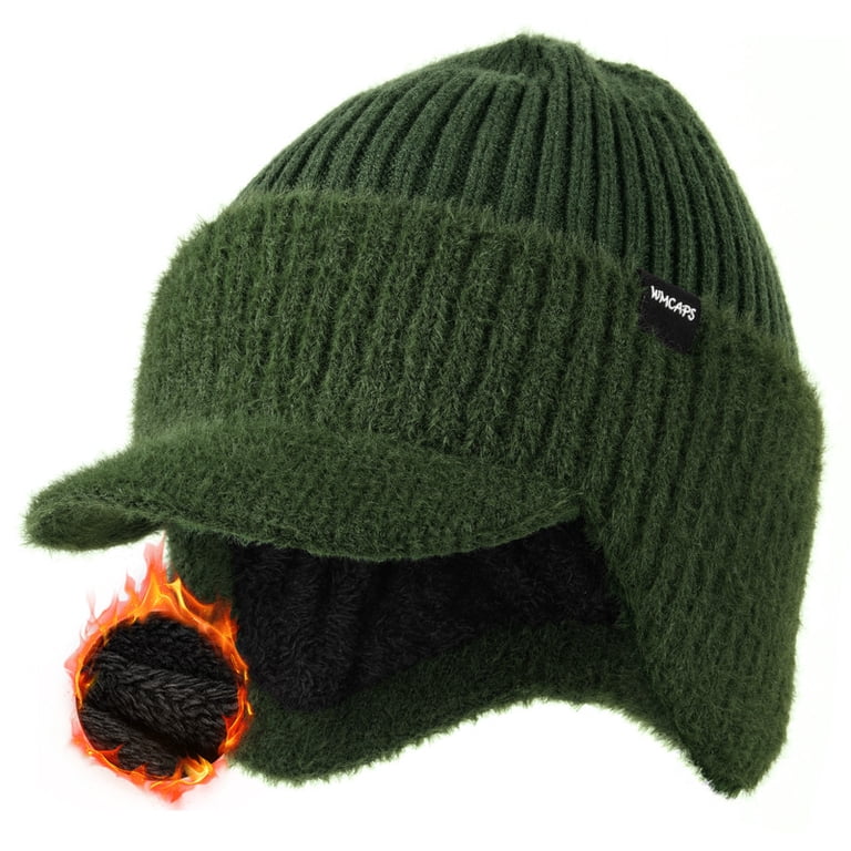 WMCAPS Winter Beanie with Fleece Lining, Brim and Ear Flaps 