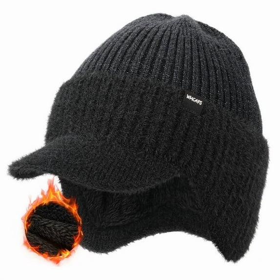 WMCAPS Winter Beanie with Fleece Lining, Brim and Ear Flaps Warm Thermal Hat for Men Women, Outdoor Stocking Cap (Slategrey)