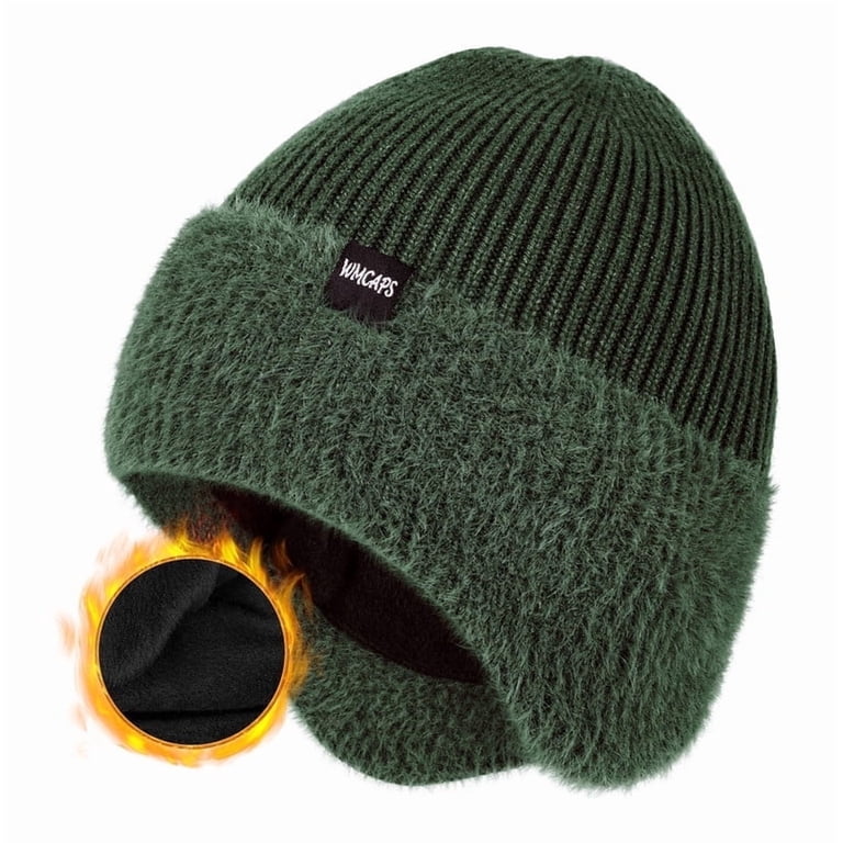 Men & Women Army Green Beanie with Brim and Ear Flaps Fleece-Lined Hat Amazon.com: AkiiGer Men main image 2