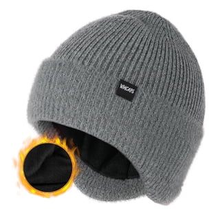 WMCAPS Winter Fleece Line Beanie Hats with Earflap for Men Women, Outdoor Warm Thermal Knitted Stocking Caps(Gray)
