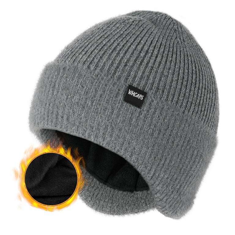 WMCAPS Winter Fleece Line Beanie Hats with Earflap for Men Women