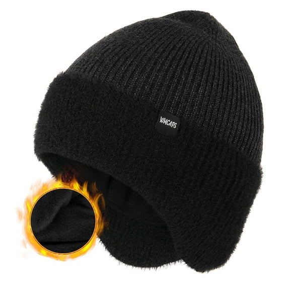 WMCAPS Winter Fleece Line Beanie Hats with Earflap for Men Women, Outdoor Warm Thermal Knitted Stocking Caps(Slate Gray)