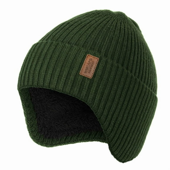 WMCAPS Winter Fleece Line Beanie with Earflap for Men Women, Unisex Warm Thermal Hat for Outdoor Ski Stocking Caps (Dark Army Green)
