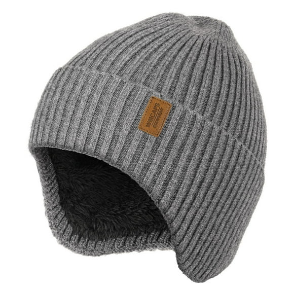 WMCAPS Winter Fleece Line Beanie with Earflap for Men Women, Unisex Warm Thermal Hat for Outdoor Ski Stocking Caps (Gray)