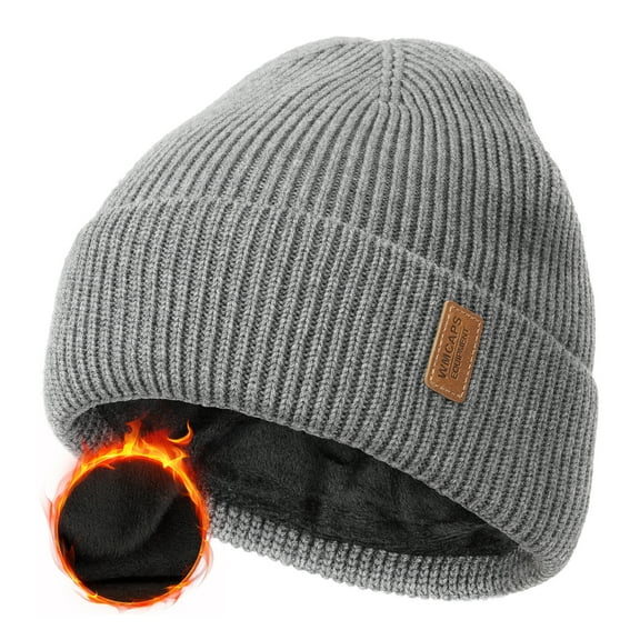 WMCAPS Wool Fleece Lined Beanie Winter Hats for Men Women, Warm Thermal Kint Cap for Outdoor(Gray)