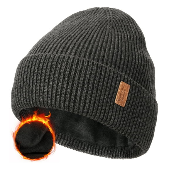 WMCAPS Wool Fleece Lined Beanie Winter Hats for Men Women, Warm Thermal Kint Cap for Outdoor(Slate Gray)