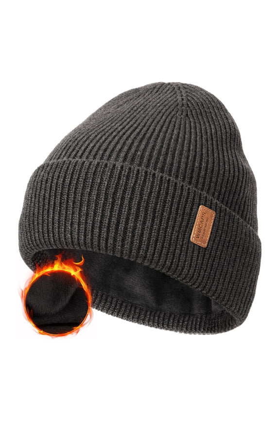 Wool Fleece Lined Beanie Winter Hats for Men Women, Warm Thermal Kint Cap for Outdoor(Slate Gray)