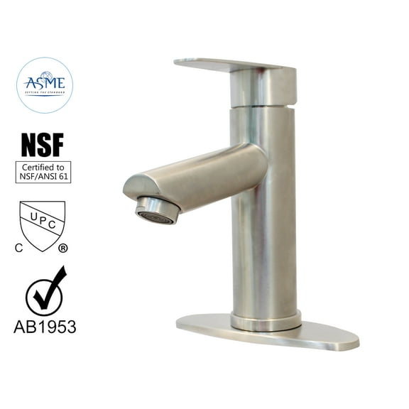 WMF-4316SS-1S - Stainless Steel 4" Single Handle Lavatory Faucet, Bathroom Sink Faucet with Pop Up and Deck Plate