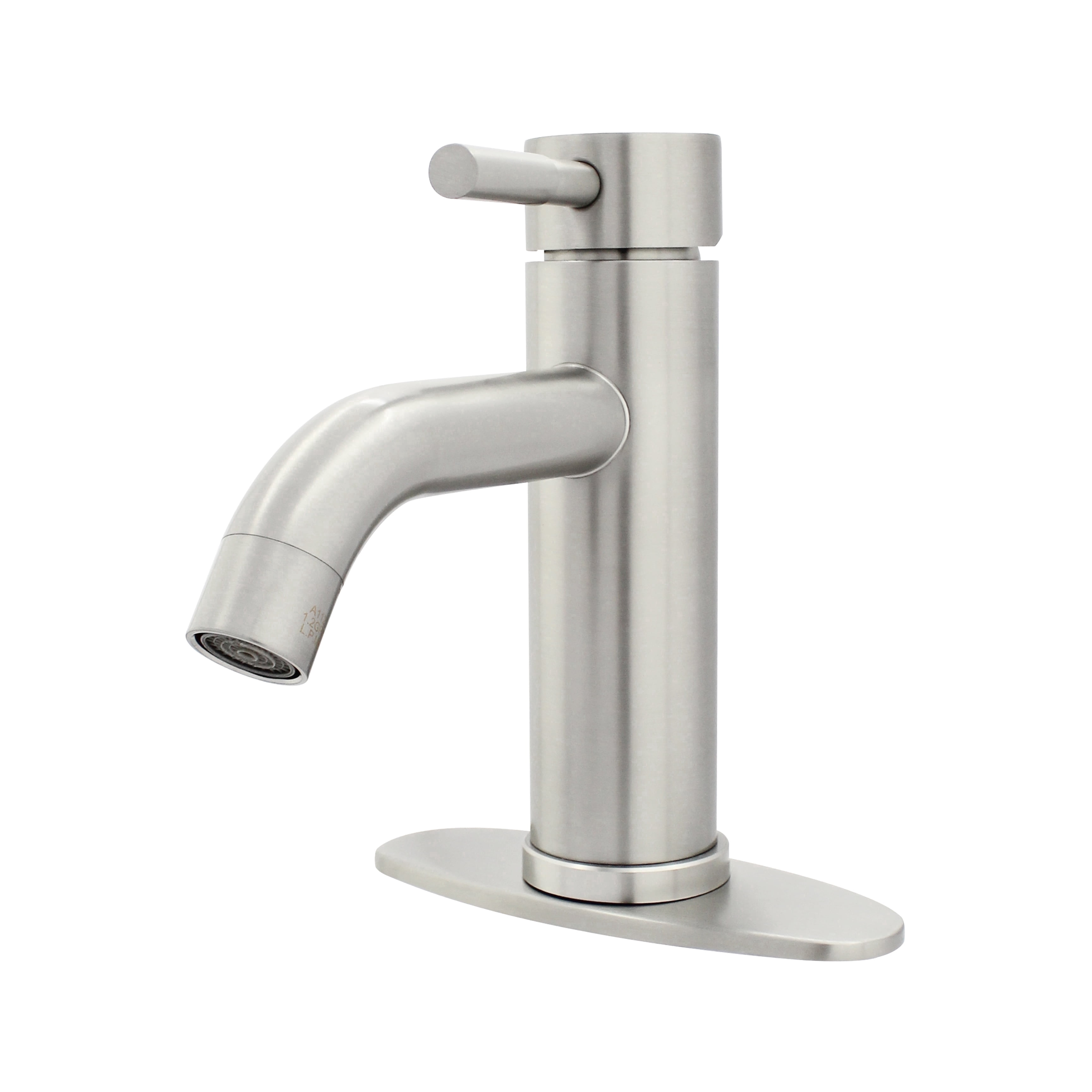 WMF-4316SS-S - Stainless Steel 4" Single Handle Lavatory Faucet, Bathroom Sink Faucet with Pop Up and Deck Plate, Brushed Nickel Finish