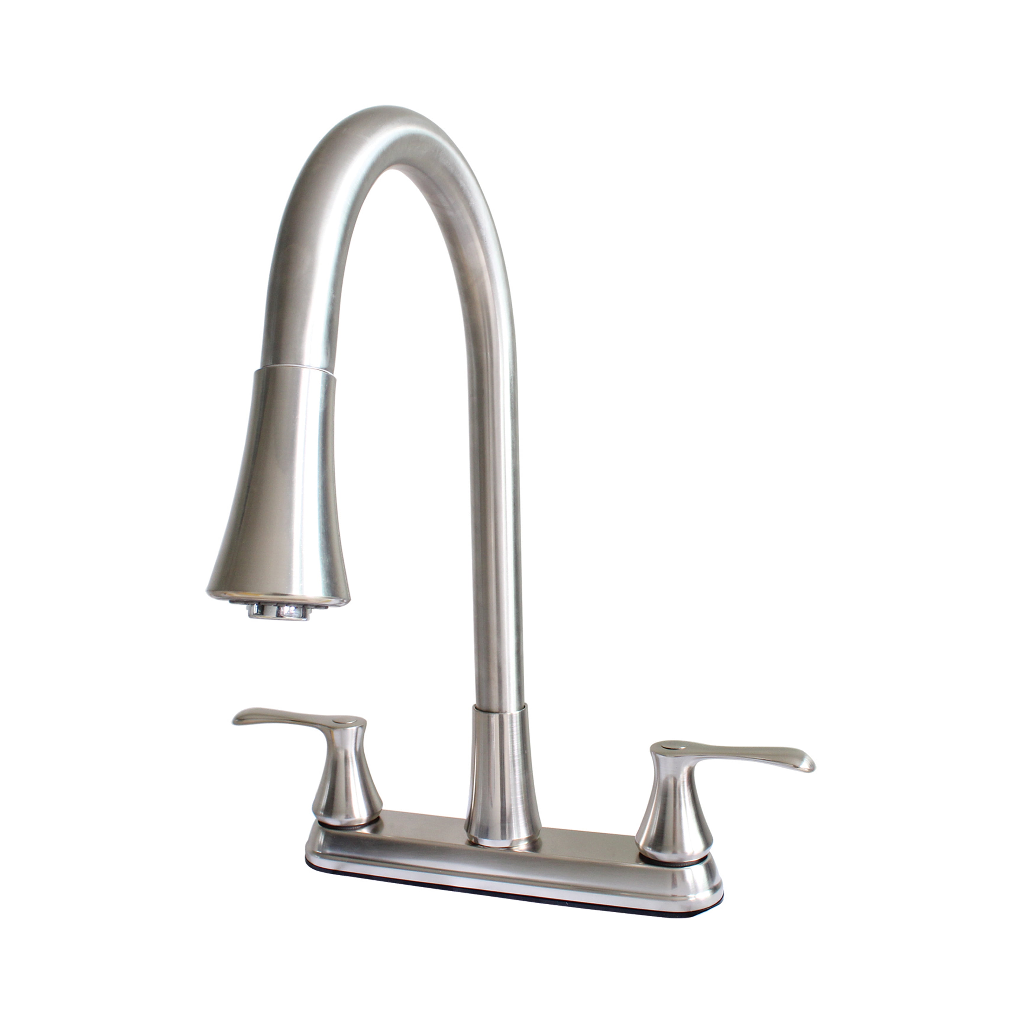 Brushed Nickel Dual-Lever Kitchen Faucet with Pull-Down Spray