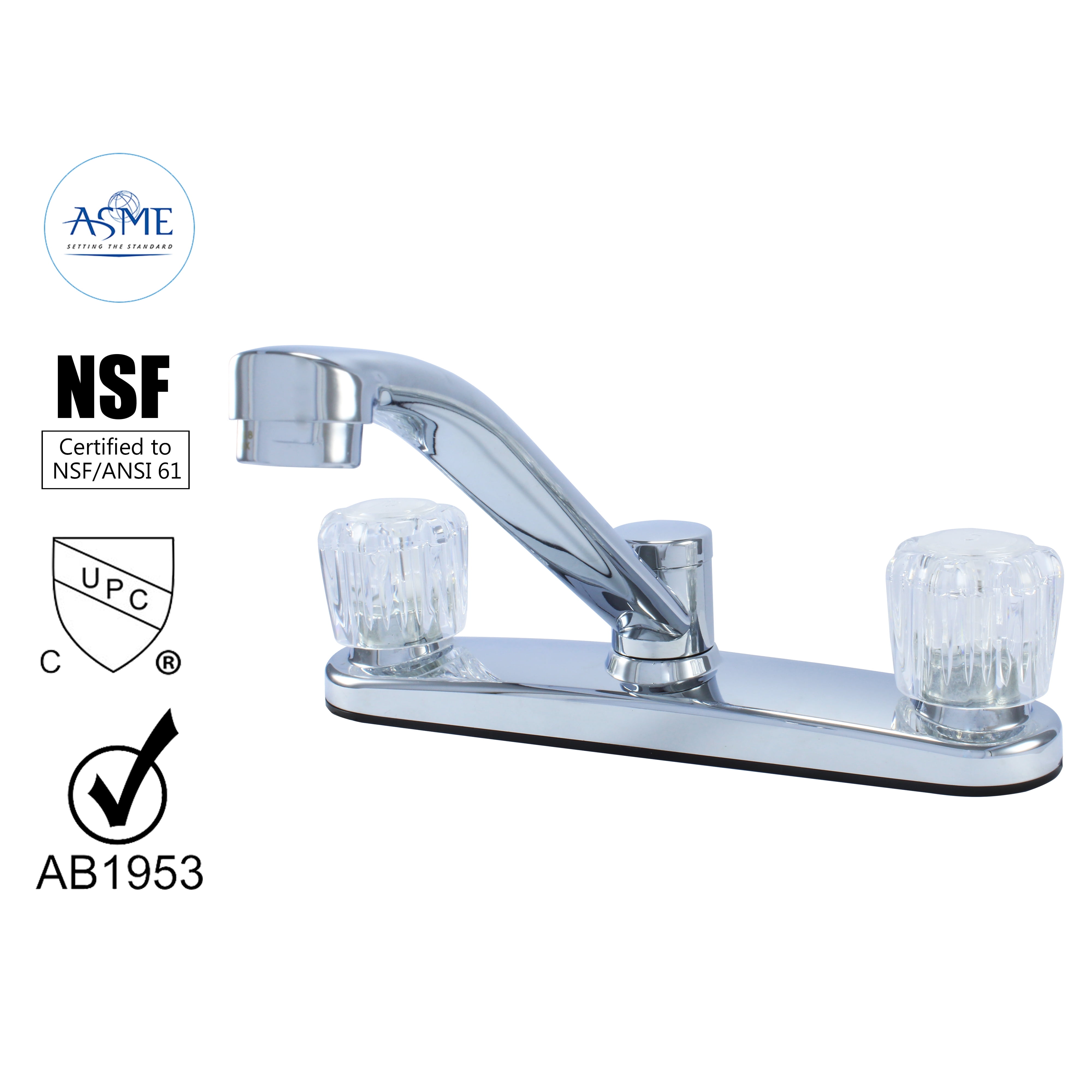 WMF-8237ZM-CP - Hybrid Metal Deck Kitchen Sink Faucet 360 Degree Swivel spout Double Handle Washerless Cart. Less Spray