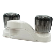 WMF Mobile Home RV Lavatory Sink Bathroom Faucet, Smoke Double Handles, 4" on Center, Cream, Non Metallic, for Travel Trailers, Campers Must haves, Motorhomes Accessories, 2 Hole