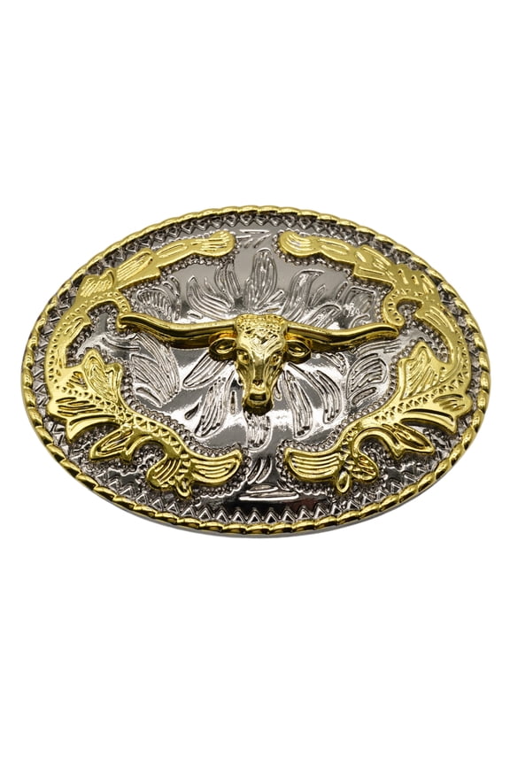Bull Head Cowboy Rodeo Western Medium Longhorn Gold Tone Fashion Belt Buckles