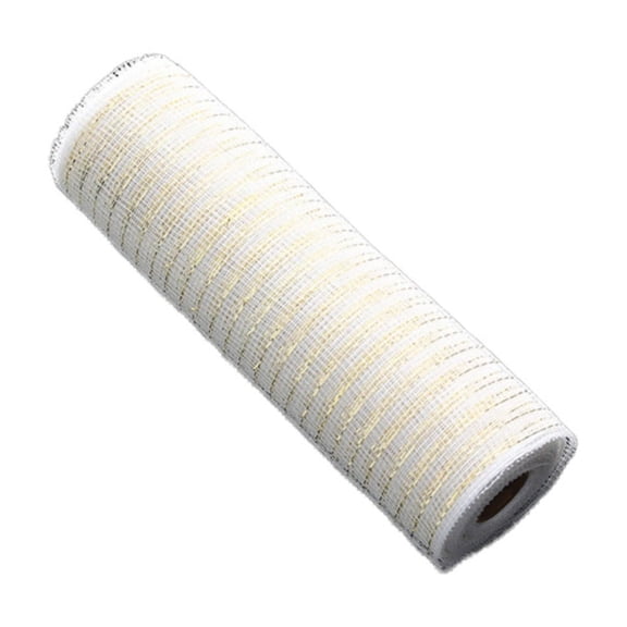 WMGHA 1 Roll 10 Inch Red White Gold Decorative Mesh Ribbon Rolls, Fabric Mesh with Foil For Wreaths Front Door Decor Christmas Festival Party Accessories Party Decoration Supplies