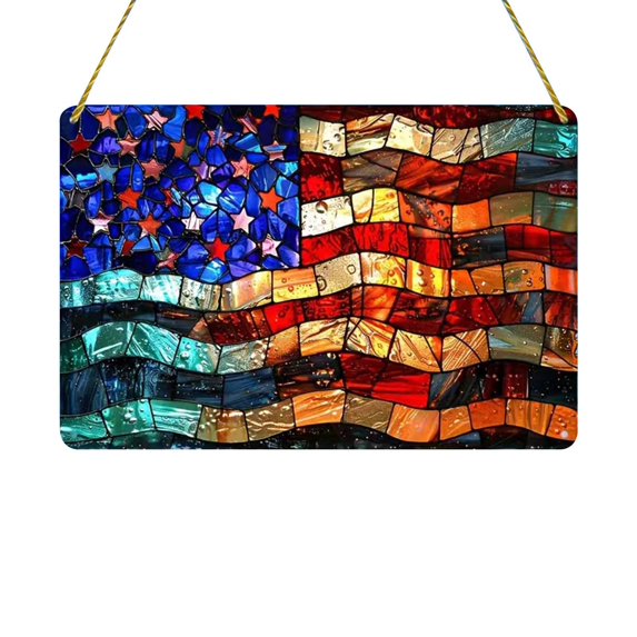 WMGHA 12" Patriotic Acrylic Stained Glass Window Hanging Decor Special Shaped Rhinestone Round Diamond Art Window Pendants Home Garden Wall Hanging Decor - Independence Day Art Crafts