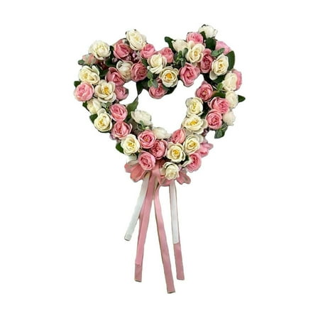 WMGHA 15 Inches Heart Shaped Wreath Pink Rose Door Wreath for Home Wedding Valentine's Day Decoration, Valentines Day Wreaths for Front Door,Holiday and Wedding Decorations