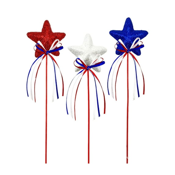 WMGHA 3 Pcs 4th of July Glitter Puffy Star Picks Foam Sparkly Sticks for Americana Independence Day Party Crafts Supplies Decorations, Memorial Day Patriotic Decor, Red White Blue