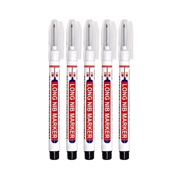 WMGHA 5 Pcs Long Head Deep Hole Marker -Multi-purpose Deep Hole Marker Pens Waterproof Deep Drill Hole Long Nib Marker for Carpenter Woodworking Hardware Machinist Tools,Quick Dry