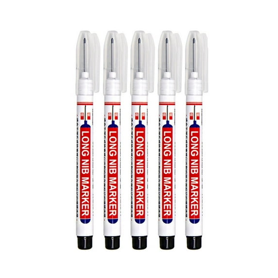 WMGHA 5 Pcs Long Head Deep Hole Marker -Multi-purpose Deep Hole Marker Pens Waterproof Deep Drill Hole Long Nib Marker for Carpenter Woodworking Hardware Machinist Tools,Quick Dry