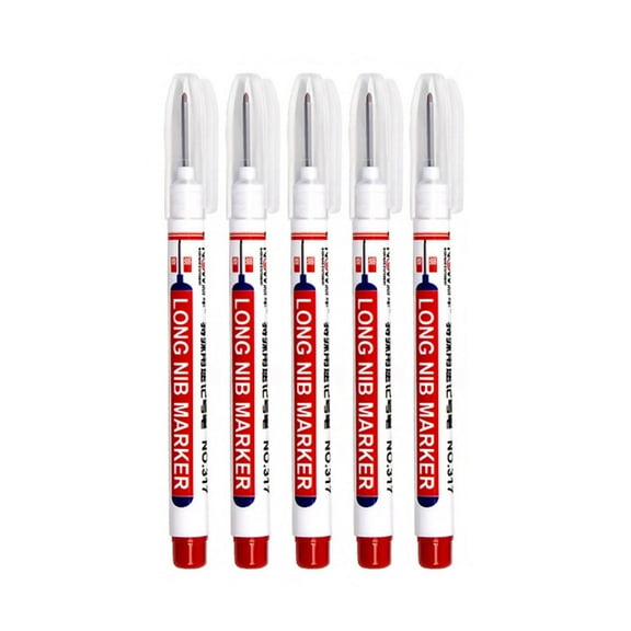 WMGHA 5 Pcs Long Head Deep Hole Marker -Multi-purpose Deep Hole Marker Pens Waterproof Deep Drill Hole Long Nib Marker for Carpenter Woodworking Hardware Machinist Tools,Quick Dry