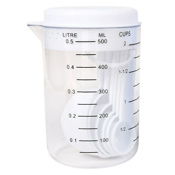 WMGHA 7-Piece Plastic Measuring Cups Set - 500ml/16oz Kitchen Tools with Metric Marks | Nesting Stackable Liquid Measure Cup, Spoons,Baking Essentials for Flour Sugar & Dry Goods