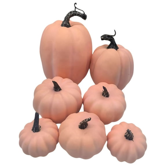WMGHA 7PCS Fake Pumpkins for Decorating, Faux Pumpkins Fall Harvest Decor, Halloween Decorations, Thanksgiving Table Centerpieces and Baby Shower Decor, Pink/Blue