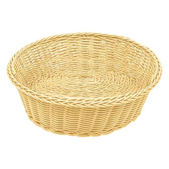 WMGHA 9.4 Inch Round Plastic Round Basket, Poly Wicker Bread Baskets, Small Gift Baskets for Kitchen, Restaurant, Christmas Gifts, Centerpiece Display, Storing Bread, Fruits, Vegetables