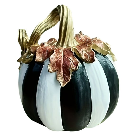WMGHA Black and White Pumpkin for Decorating, 6.7 in Resin Fall Thanksgiving Decorative Pumpkin Statue Table Top Decoration for Home, Harvest Figurine Autumn Indoor Shelf Mantel Desk Decor