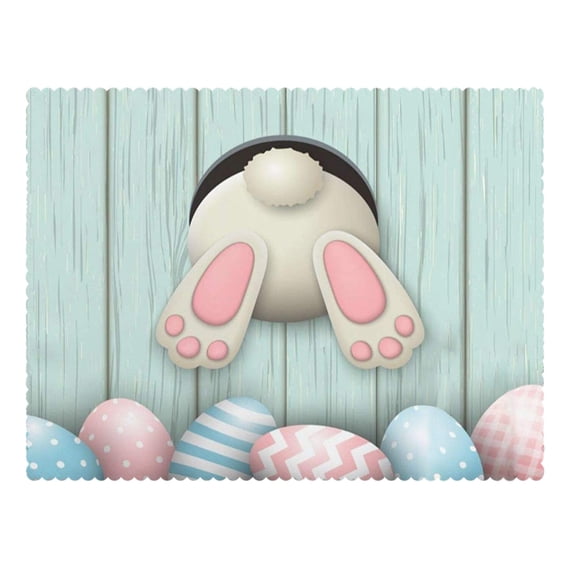 WMGHA Cartoon Rabbit Easter Placemats Set - Insulated Heat Resistant Table Mats for Dining Table, Western Spring Kitchen Decor with Anti-Slip Backing (16.5x12.6 Inch)