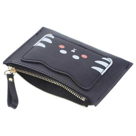 WMGHA Cat Wallets for Girls, Cute Cat Girls Wallet for Teens Kids Women Slim Wallet Purse Card Holder Organizer with ID Window for Women (Black)