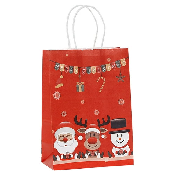 WMGHA Christmas Bags Small Size Paper Gift Bags With Handle For Holiday Party Favor, Christmas Eve Presents Packaging, Xmas Decoration Supplies For Candy Cookies Treats | 8.3 x 6 inch