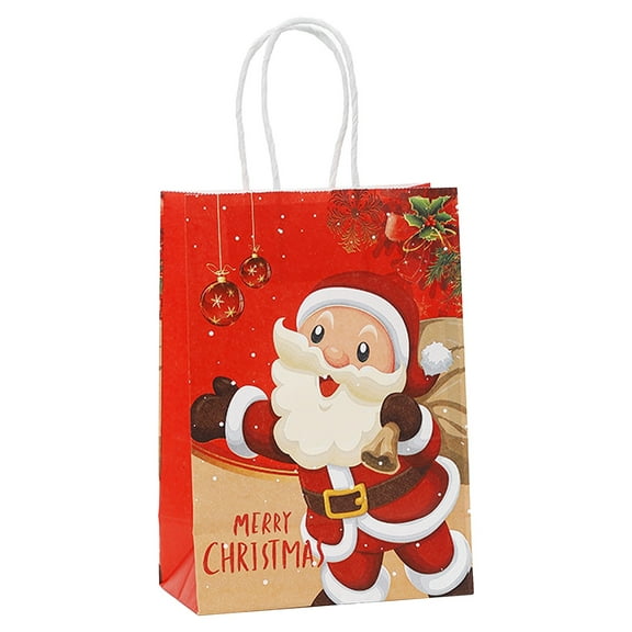WMGHA Christmas Bags Small Size Paper Gift Bags With Handle For Holiday Party Favor, Christmas Eve Presents Packaging, Xmas Decoration Supplies For Candy Cookies Treats | 8.3 x 6 inch