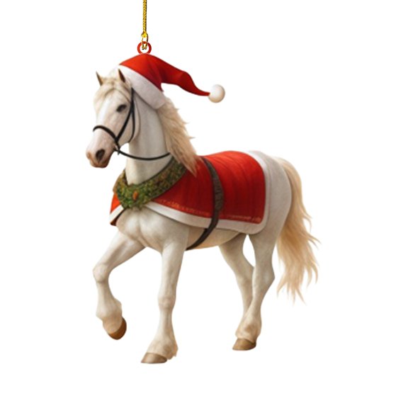 WMGHA Christmas Horse Ornaments for Tree Hanging Decor - 2D Acrylic Flat Pendant Animal Farmhouse Xmas Decor, Country Style Holiday Home Decoration for Equestrian Lovers