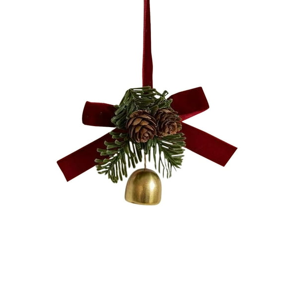 WMGHA Christmas Red Velvet Bow with Golden Bells and Pine Cones, Decorative Hanger for Wreath Tree and Gift Box, Festive Ornament for Holiday Door and Mantel Decor