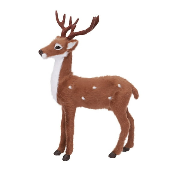 WMGHA Christmas Tabletop Deer Decor Holiday Faux Fur Deer Statue Christmas Brown Miniature Reindeer Decoration Sika Figurines for Birthday Party Wedding Desk Trees Decoration Cake Topper