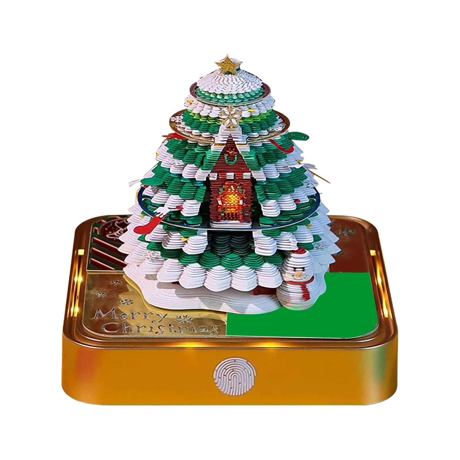 WMGHA Christmas Tree House Paper Sculpture Calendar 2026 - 3D Tear-Off Desk Calendar with LED Light, Memo Pad for Home or Office, Artistic Paper Carving Art for Holiday Display and Organization