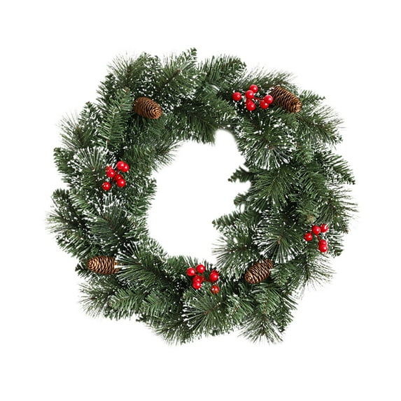 WMGHA Christmas Wreath with Red Bow and Pinecones, Artificial Holiday Front Door Decoration with Berries and Ornaments, PVC Greenery Winter Garland for Indoor Outdoor Use