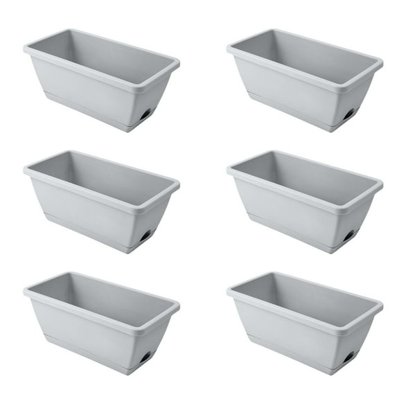 WMGHA Countryside Flower Box Planter,14-Inch,Grey Rectangle Planters Box with Drainage Holes and Trays, Herb Succulents Flowers Plastic Pot for Windowsill,Garden,Balcony, Indoor,Outdoor Decor