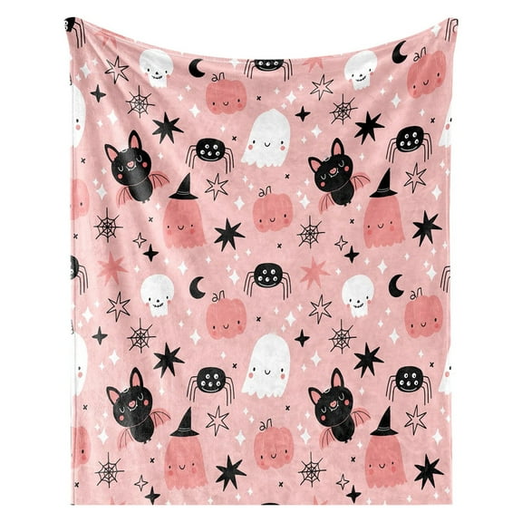 WMGHA Cute Ghost Pumpkin Pink Blanket Halloween Lightweight Throw Blanket for Women Men Soft Cozy Fleece Couch Living Room Bed Blanket for Kids Girls Boys—All Season 50x60Inch