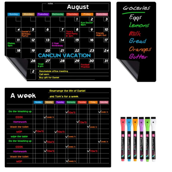 WMGHA Dry Erase Magnetic Calendar for Refrigerator,3 Pack- Monthly &Weekly& Daily Planner Magnet Whiteboard with 6 Markers& Eraser - Shopping,Meal/Menu,To Do List,Family Schedule Planning Board