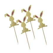WMGHA Easter Bunny Cake Topper Decorations - 4 Pack Cupcake Insert Cards with Cute Rabbit Patterns, Edible Dessert Party Supplies for Spring Celebrations,Baby Shower,Holiday Treat Displays
